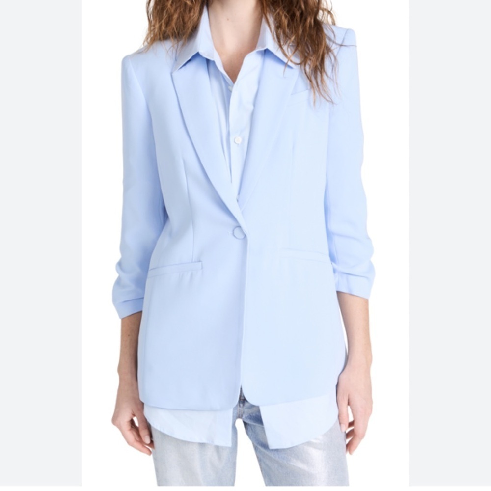cinq a sept Khloe Ruched Sleeve Blazer Light Blue Women's Blazer Size 14